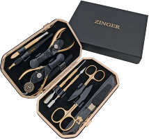 Маникюрный набор Zinger MSFE-804 G, 10 предметов, натуральная кожа, позолоченный/черный лак
