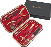 Маникюрный набор Zinger MSFE-804 G, 10 предметов, натуральная кожа, позолоченный/бордовый лак