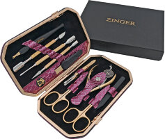 Маникюрный набор Zinger MSFE-801 G, 10 предметов, натуральная кожа, позолоченный/сиреневый