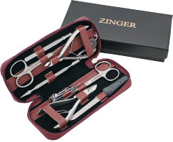 Маникюрный набор Zinger 7106, 8 предметов, медицинская сталь, серебристый/бордовый матовый