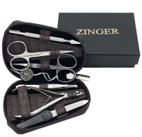 Маникюрный набор Zinger 7103, 6 предметов, медицинская сталь, серебристый/бордово-коричневый