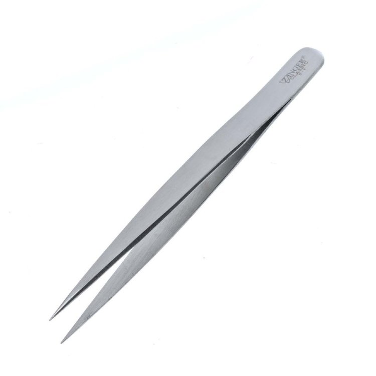 Пинцет для бровей и ресниц Zinger B-4, острый тонкий матовый