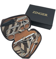Маникюрный набор Zinger 7103, 6 предметов, медицинская сталь, серебристый/коричневый клетка