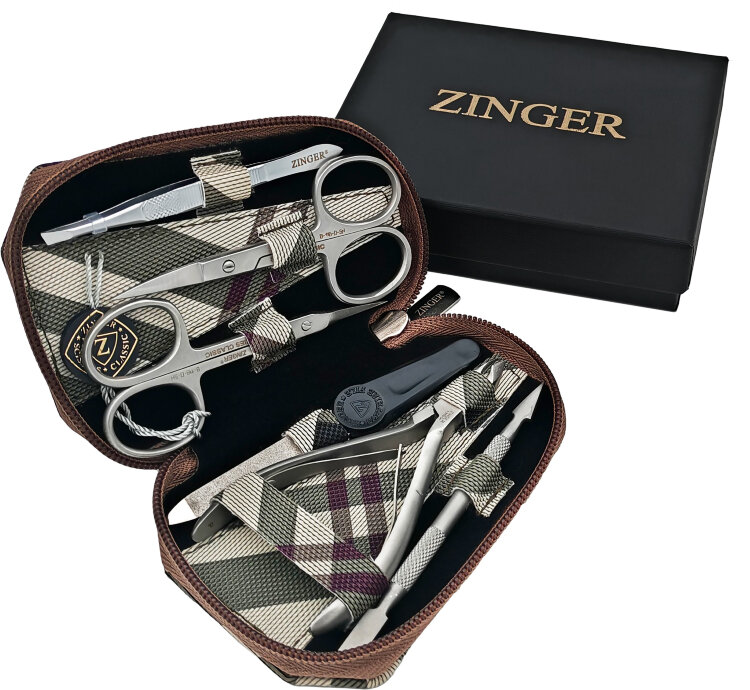 Маникюрный набор Zinger 7103, 6 предметов, медицинская сталь, серебристый/зеленый клетка Маникюрный набор Zinger 7103, 6 предметов, медицинская сталь, серебристый/зеленый клетка
