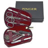 Маникюрный набор Zinger 7103, 6 предметов, медицинская сталь, серебристый/бордовый крокодил