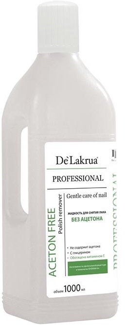 De Lakrua, Жидкость для снятия лака без ацетона Aceton Free, 1000 мл.