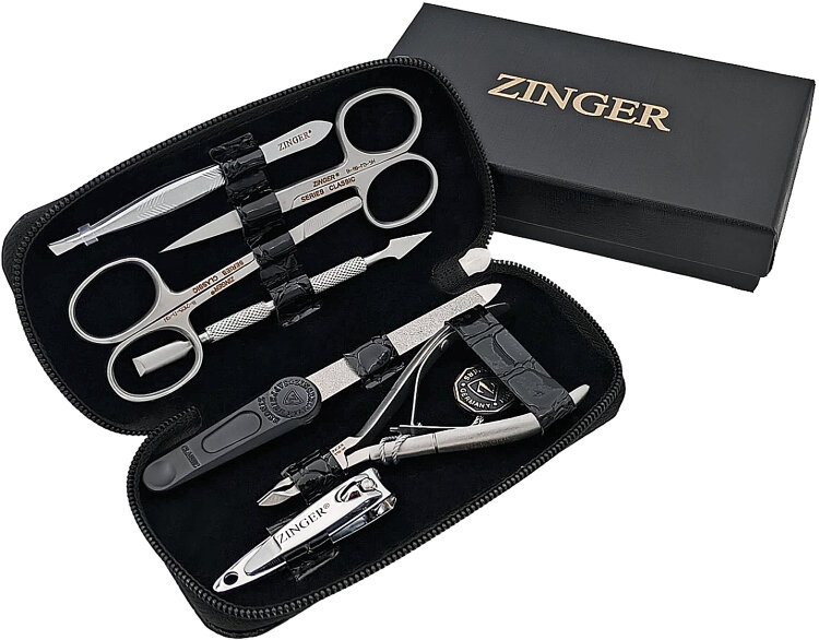 Маникюрный набор мужской Zinger 8105, 7 предметов, медицинская сталь, серебристый/черный