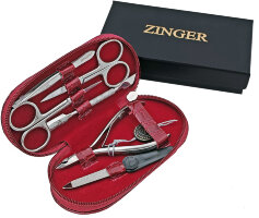 Маникюрный набор Zinger 7104, 6 предметов, медицинская сталь, серебристый/бордовый крокодил