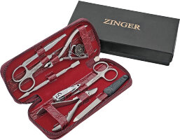 Маникюрный набор Zinger 7106, 8 предметов, медицинская сталь, серебристый/бордовый крокодил