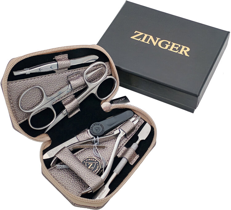 Маникюрный набор Zinger 7103, 6 предметов, медицинская сталь, серебристый/светлый шампань Маникюрный набор Zinger 7103, 6 предметов, медицинская сталь, серебристый/светлый шампань