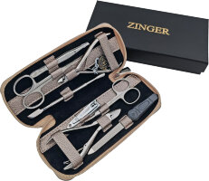 Маникюрный набор Zinger 7106, 8 предметов, медицинская сталь, серебристый/светлый шампань