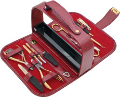 Маникюрный набор Zinger MS-1101 BG, 12 предметов, позолоченный/малиновый