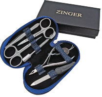 Маникюрный набор Zinger 7104, 6 предметов, медицинская сталь, серебристый/синий