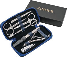 Маникюрный набор Zinger 7105, 7 предметов, медицинская сталь, серебристый/синий