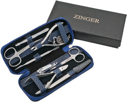 Маникюрный набор Zinger 7106, 8 предметов, медицинская сталь, серебристый/синий матовый