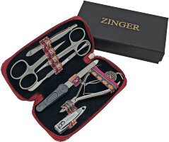 Маникюрный набор Zinger 7105, 7 предметов, медицинская сталь, серебристый/орнамент
