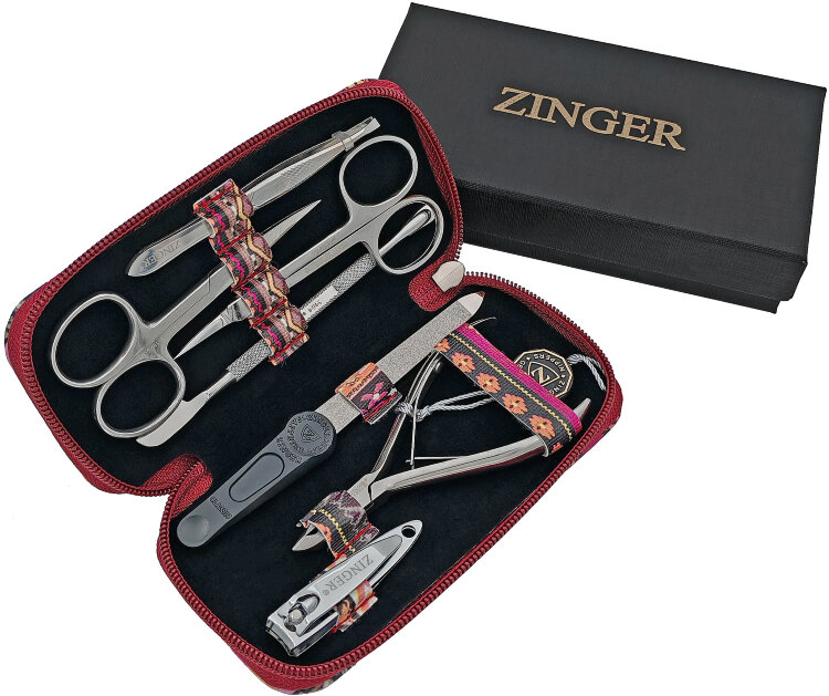 Маникюрный набор Zinger 7105, 7 предметов, медицинская сталь, серебристый/орнамент
