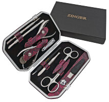 Маникюрный набор Zinger MSFE-804 с книпсером, 10 предметов, натуральная кожа, бордовый питон